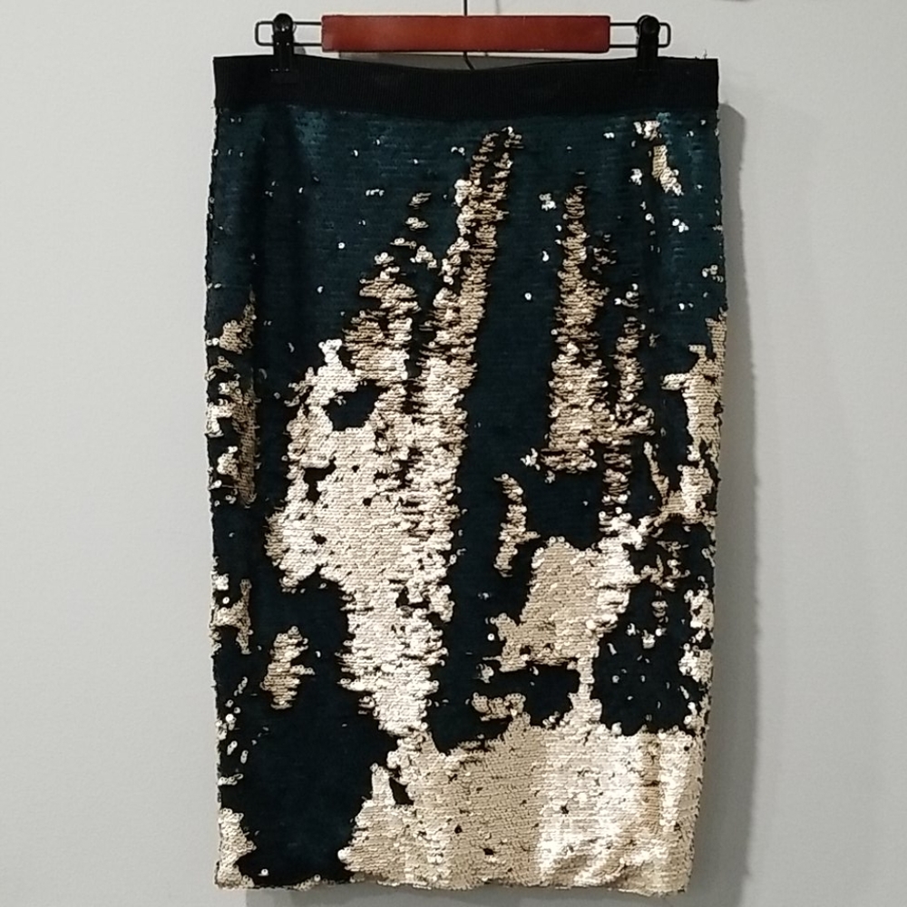 Teal & Gold Sequin Pencil Skirt SZ L